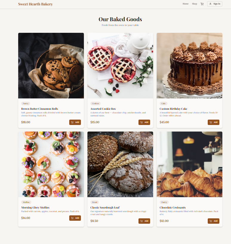 Sweet Hearth Bakery shop gallery mockup.